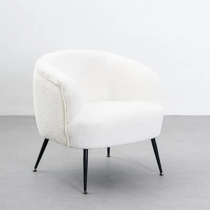 Sillón butaca redondo con brazos blanco de tela de borreguito para salón