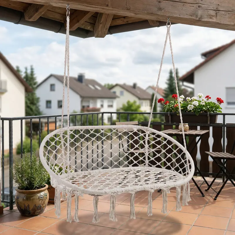 Sillón colgante Kailua diseño boho 135x129x65cm - Blanco crema casa.pro