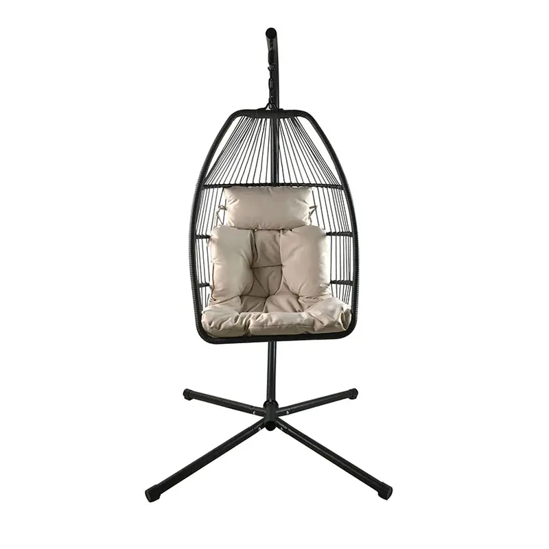 Sillón Colgante Plegable Balance — Ratán Sintético Gris Antracita | Cojín Incluido | 120 kg
