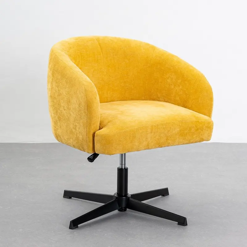 Sillón giratorio regulable de chenilla amarillo mostaza con patas en cruz