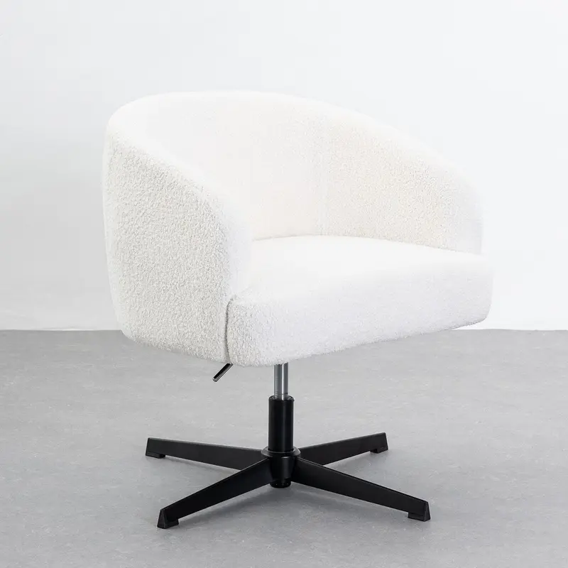 Sillón giratorio regulable en altura, tapizado de borreguito color blanco