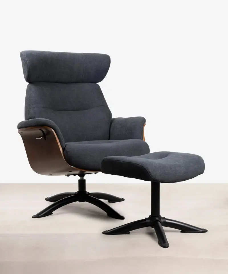 Sillón Reclinable en Madera y Tapizado con Reposapiés Osaka