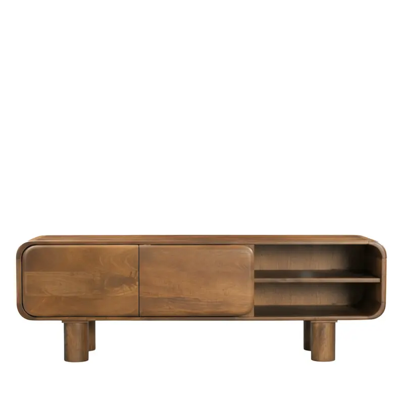 Sira - Mueble de TV de 2 puertas en madera maciza L140cm