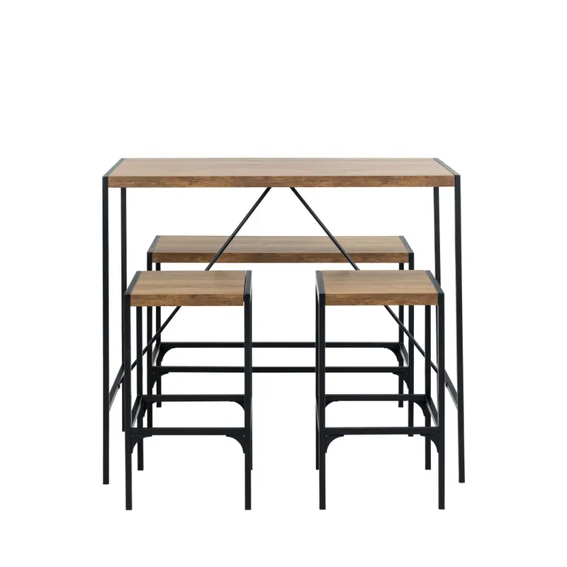 Skal - Conjunto de mesa de bar para 4 personas en madera y metal H105cm
