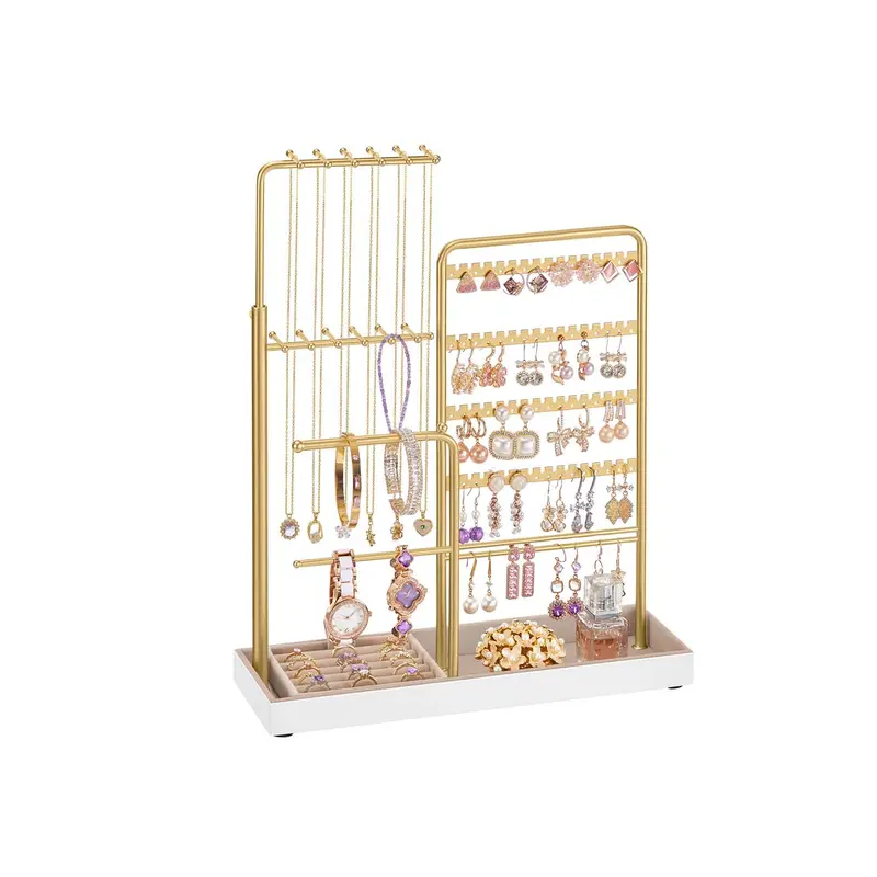 Soporte para joyas de metal con bandeja de terciopelo