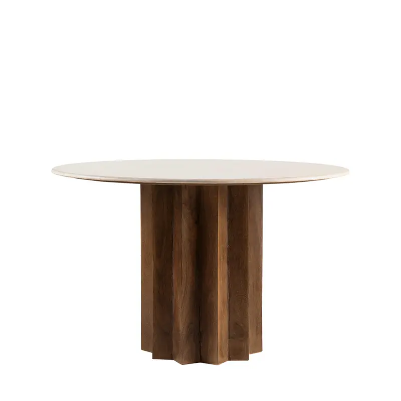 SORONG - Mesa de comedor redonda para 4 personas de mármol y madera maciza