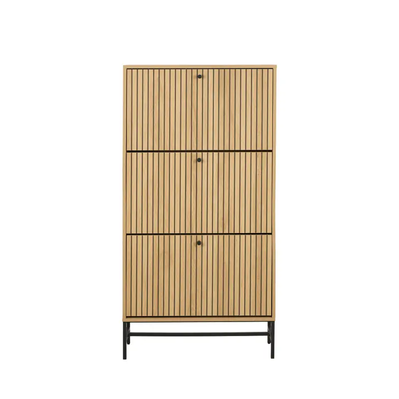 Storo - Mueble zapatero de 3 puertas en madera y metal L71,6 cm