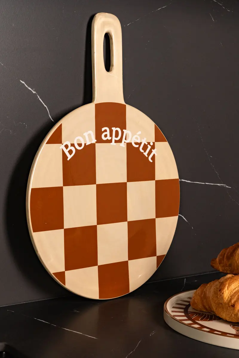 Tabla Con Mango Diseño Cuadros "Bon Appétit"