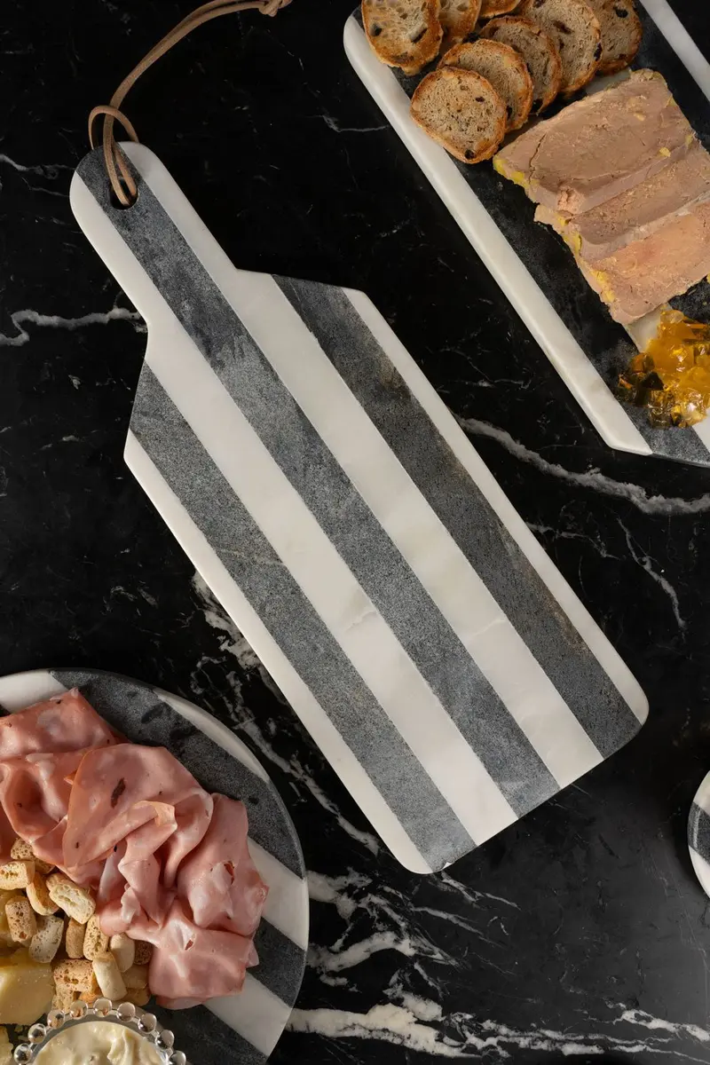 Tabla Rectangular De Mármol Blanca Y Gris Oscura