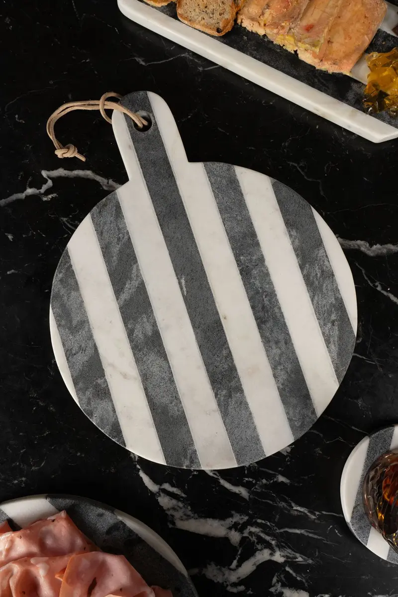 Tabla Redonda De Mármol Blanca Y Gris Oscura