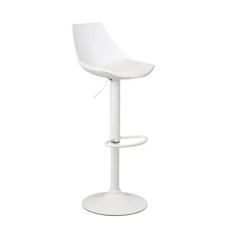 Taburete alto de cocina regulable en altura blanco con respaldo alto