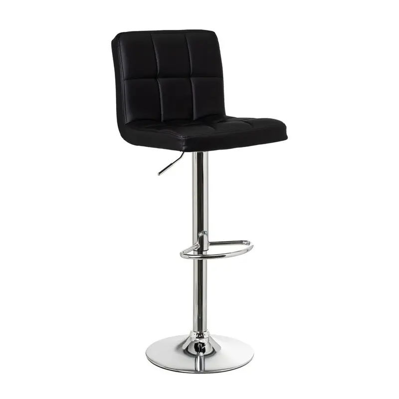 Taburete alto de cocina regulable en altura negro con respaldo alto