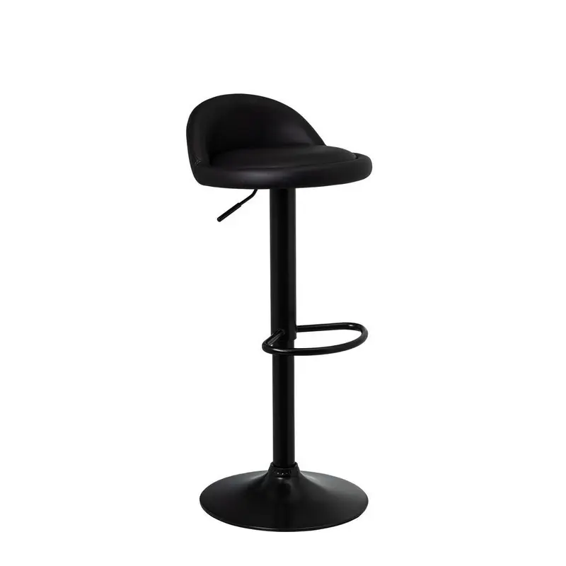 Taburete alto de cocina regulable en altura negro con respaldo bajo