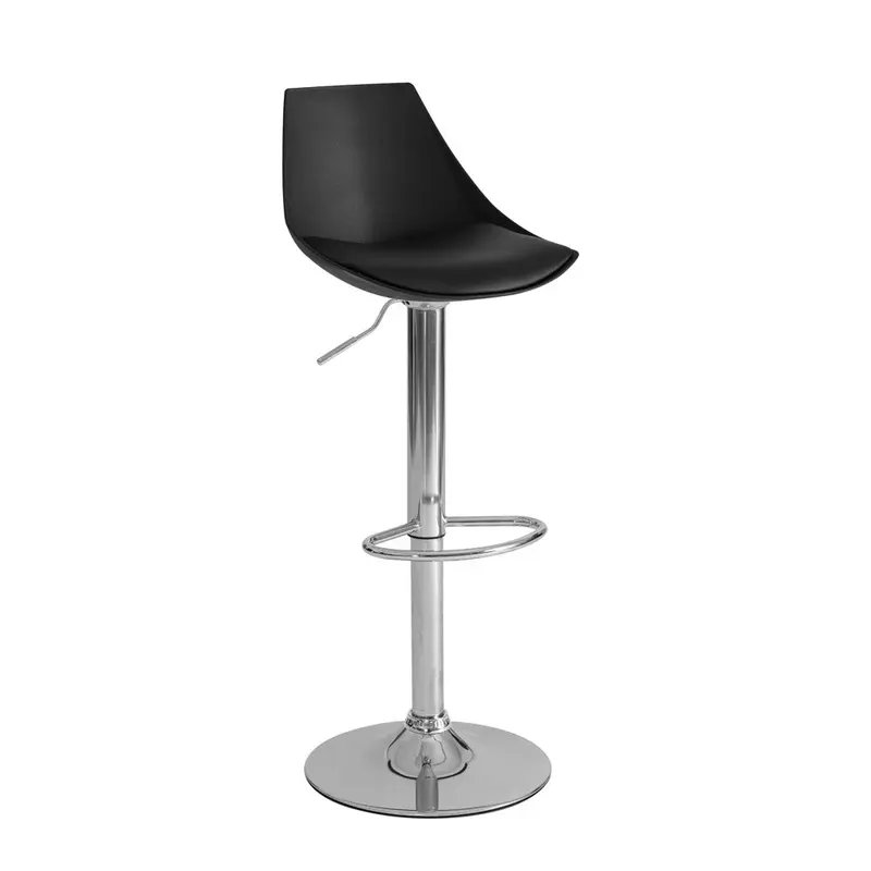 Taburete alto de cocina regulable en altura negro y metal con respaldo alto