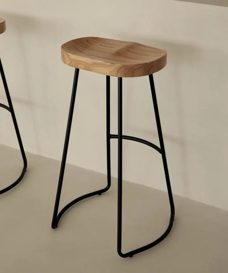 Taburete Alto en Acero y Madera Mel