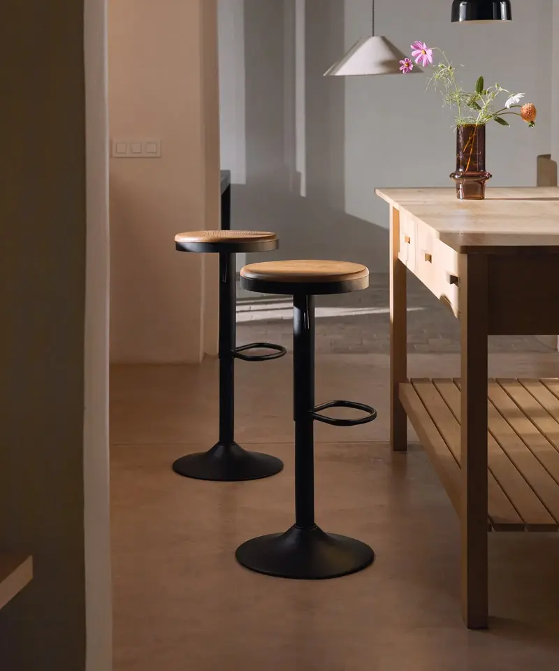 Taburete Alto Regulable en Acero y Madera Oslo