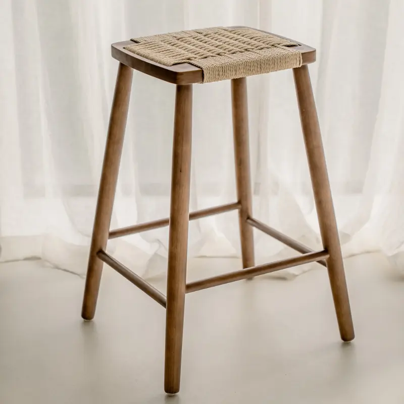 Taburete Belli - Altura del asiento 65 cm - Color nogal oscuro - Asiento tejido