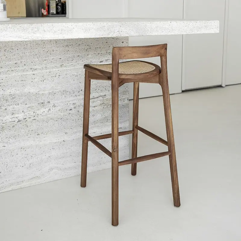 Taburete Charmes - Acacia nogal - Asiento de ratán - Altura del asiento 75 cm