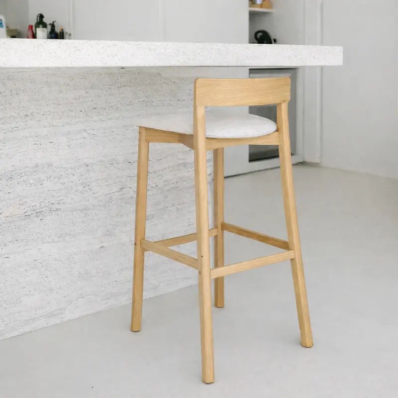 Taburete Charmes - Altura de asiento 75 cm - Roble - Asiento de tela - Tejido moteado color piedra arenisca