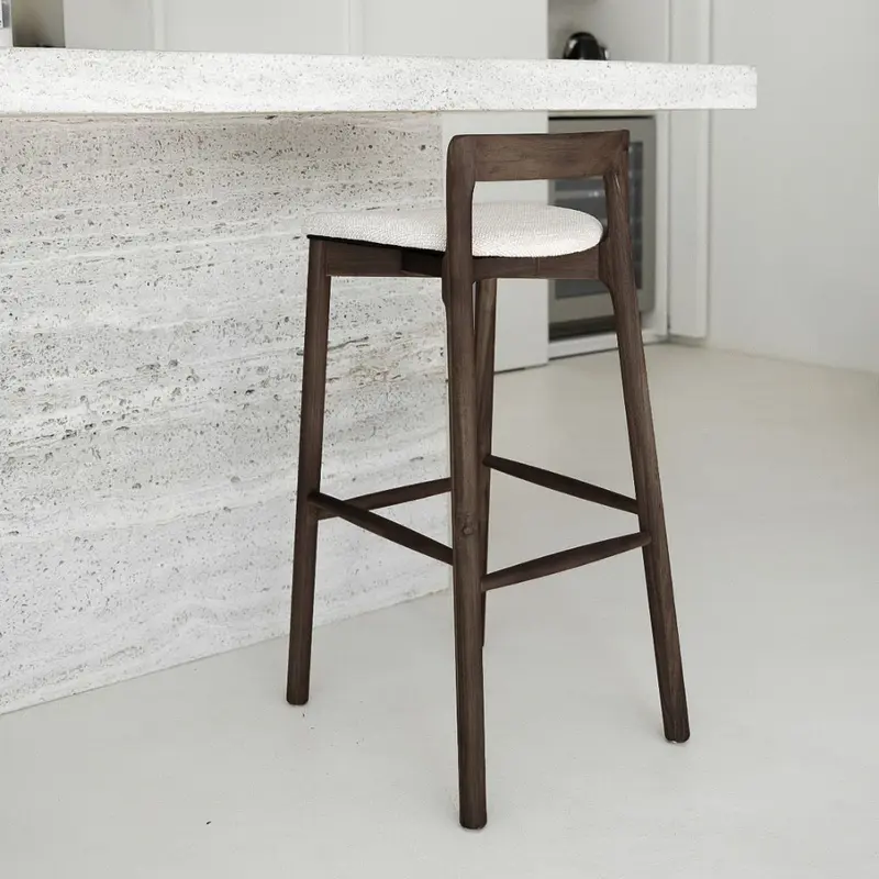 Taburete Charmes - Nogal oscuro - Asiento de tela - Tejido moteado Sandstone - Altura del asiento 65 cm