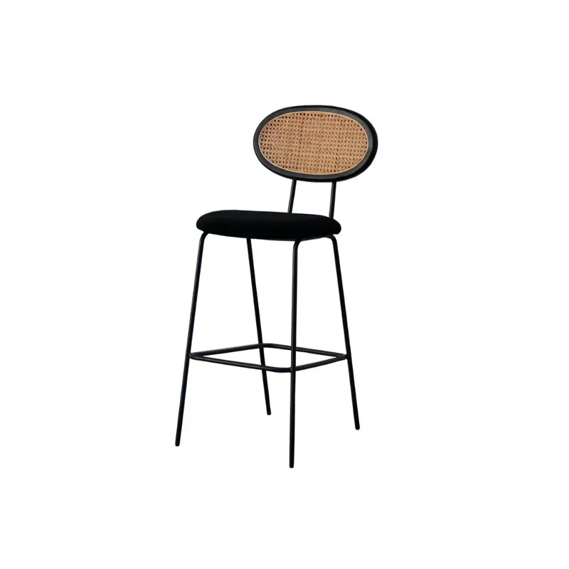 Taburete de Bar Retro - Dublin - Negro/Ratán Natural