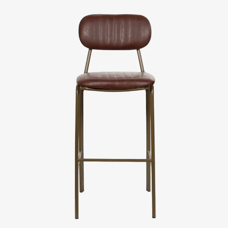 Taburete de bar vintage acero dorado y semi piel marrón Jerald H75