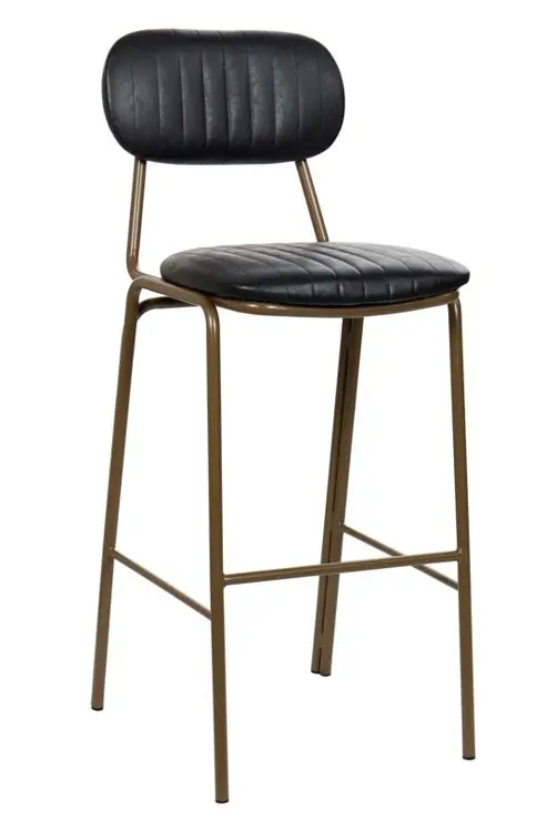 Taburete de bar vintage acero dorado y semi piel negro Jerald H75