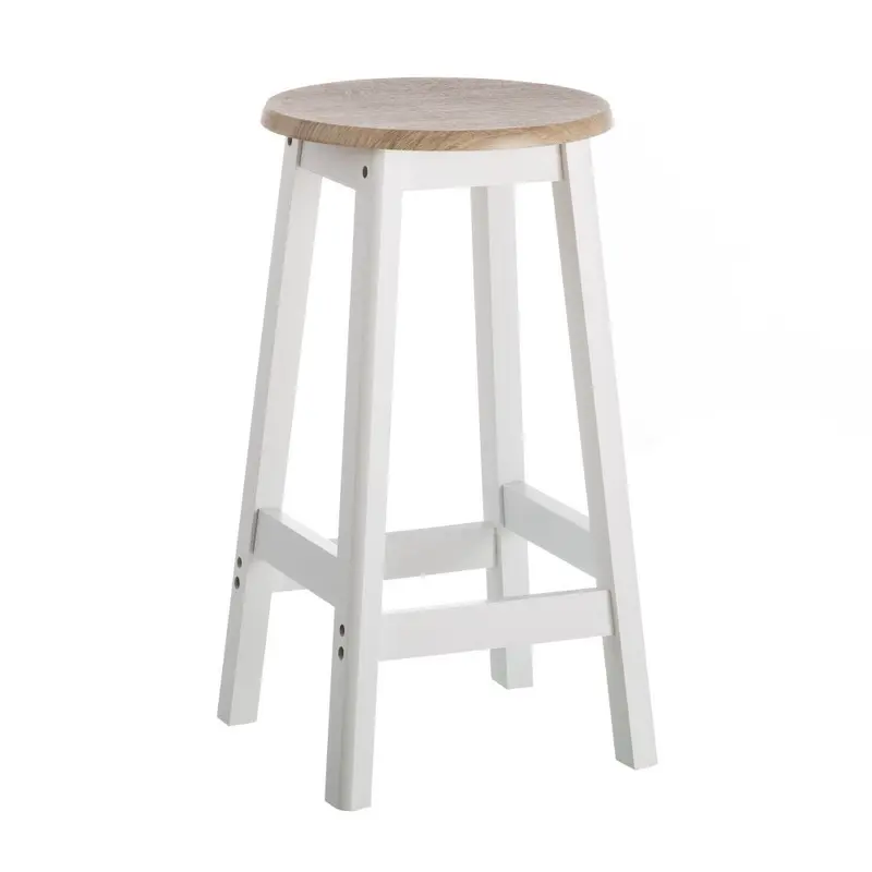 Taburete de cocina de madera blanco y natural sin respaldo 54 cm