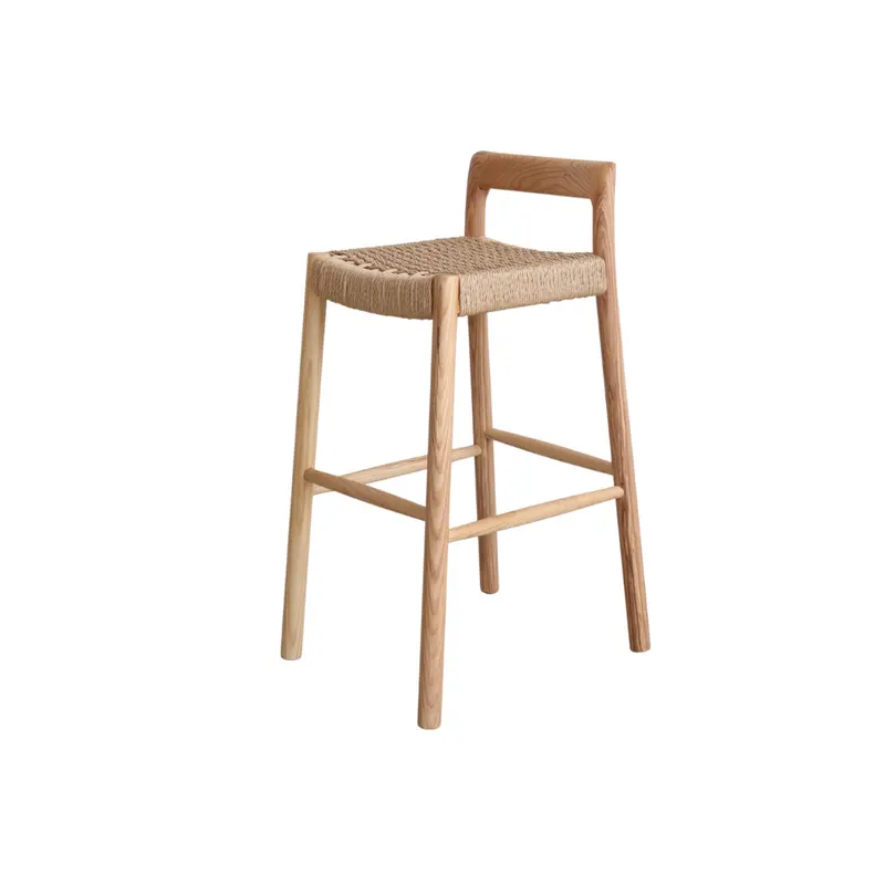 Taburete Nulla - Altura del asiento 75 cm - Color roble - Madera de fresno - Asiento tejido