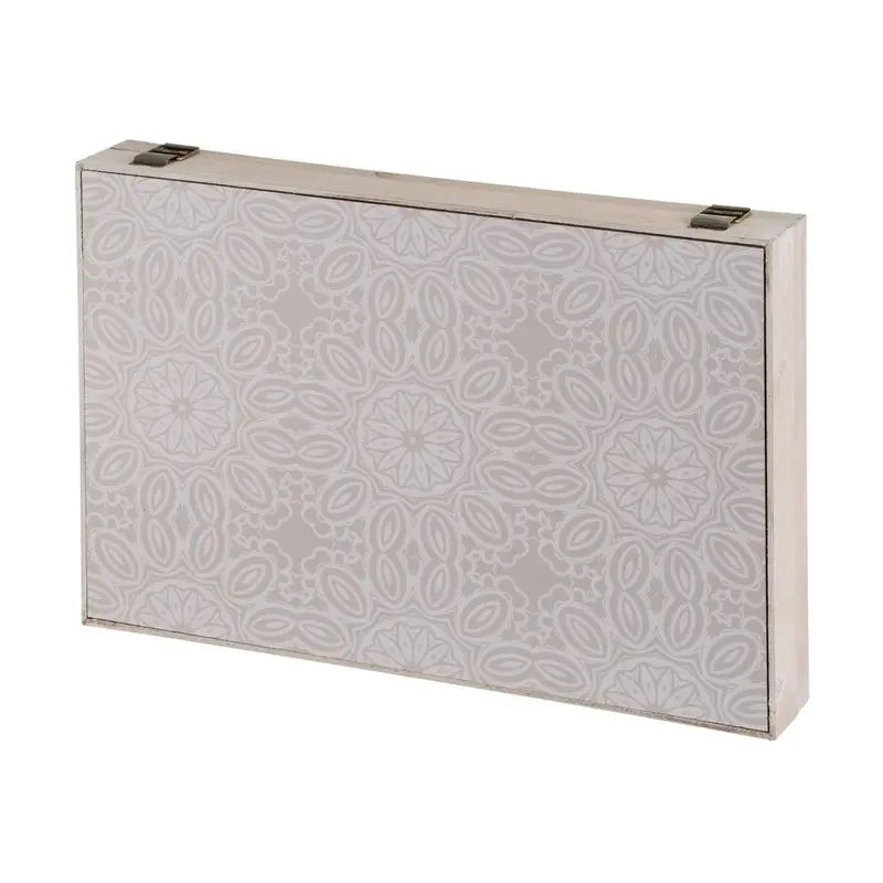 Tapa de contador de luz en madera color beige con geometría de 46x31x6cm