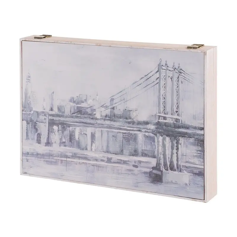 Tapa de contador en madera con diseño del puente de Brooklyn, 46x31x6 cm.
