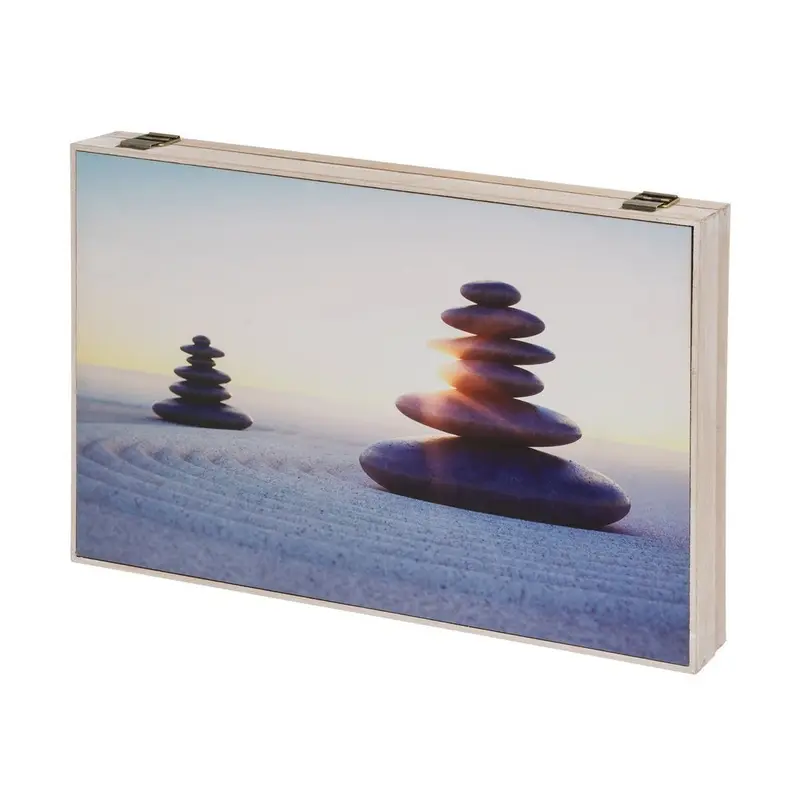 Tapa de madera para contador eléctrico con diseño de piedras zen 46x31x6c