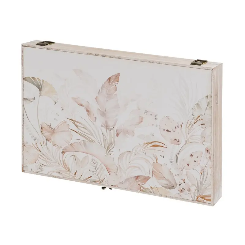Tapa decorativa de madera para contador de luz con hojas beige, 46x31x6cm