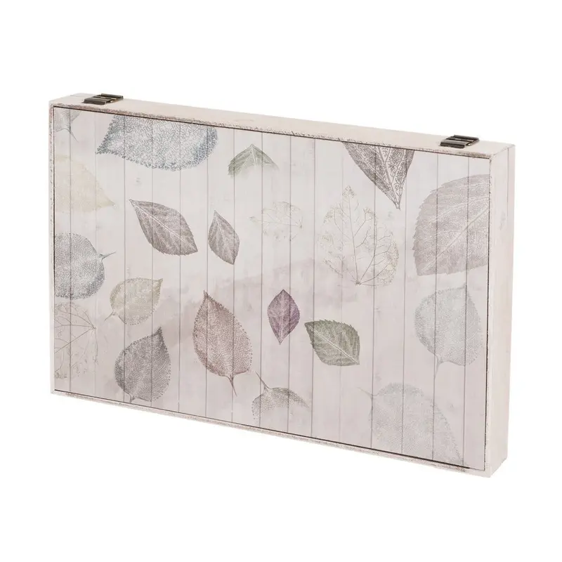 Tapa para contador de luz de madera con hojas blancas y verdes, 46x31x6cm