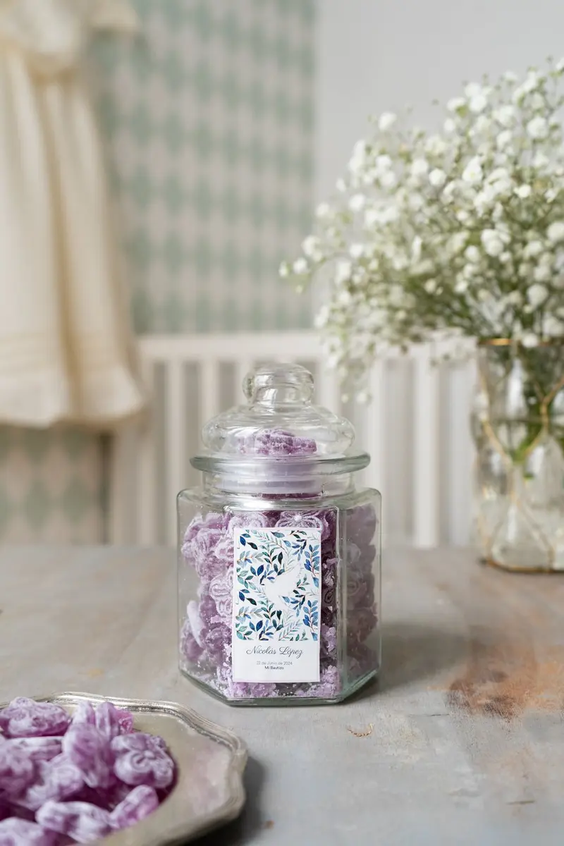 Tarro Hexagonal de Violetas Personalizado Especial Bautizo