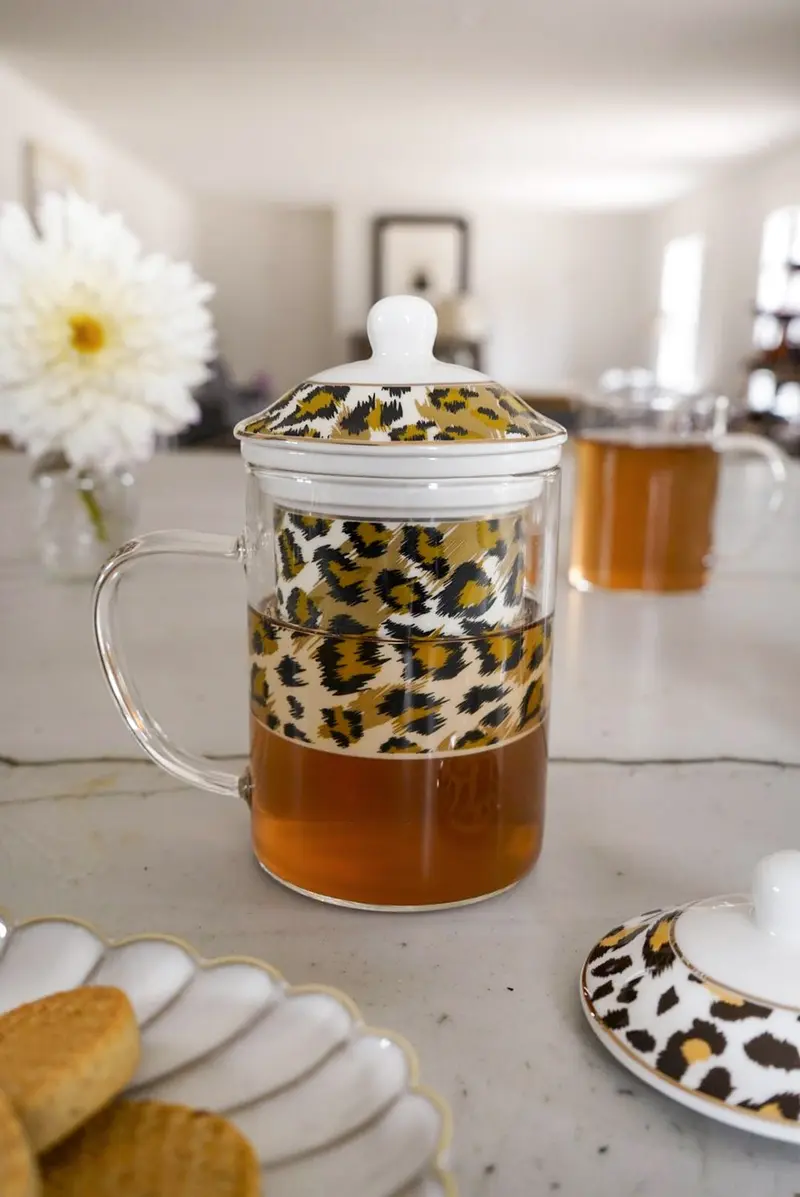 Taza Con Filtro Para Infusiones De Cristal Y Porcelana Diseño Animal Print