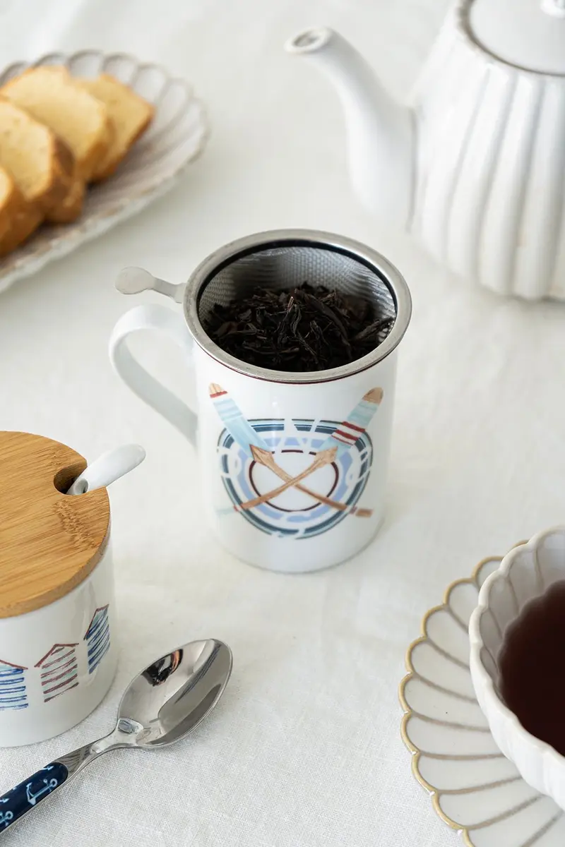 Taza Con Filtro Para Infusiones De Porcelana Con Diseño Náutico