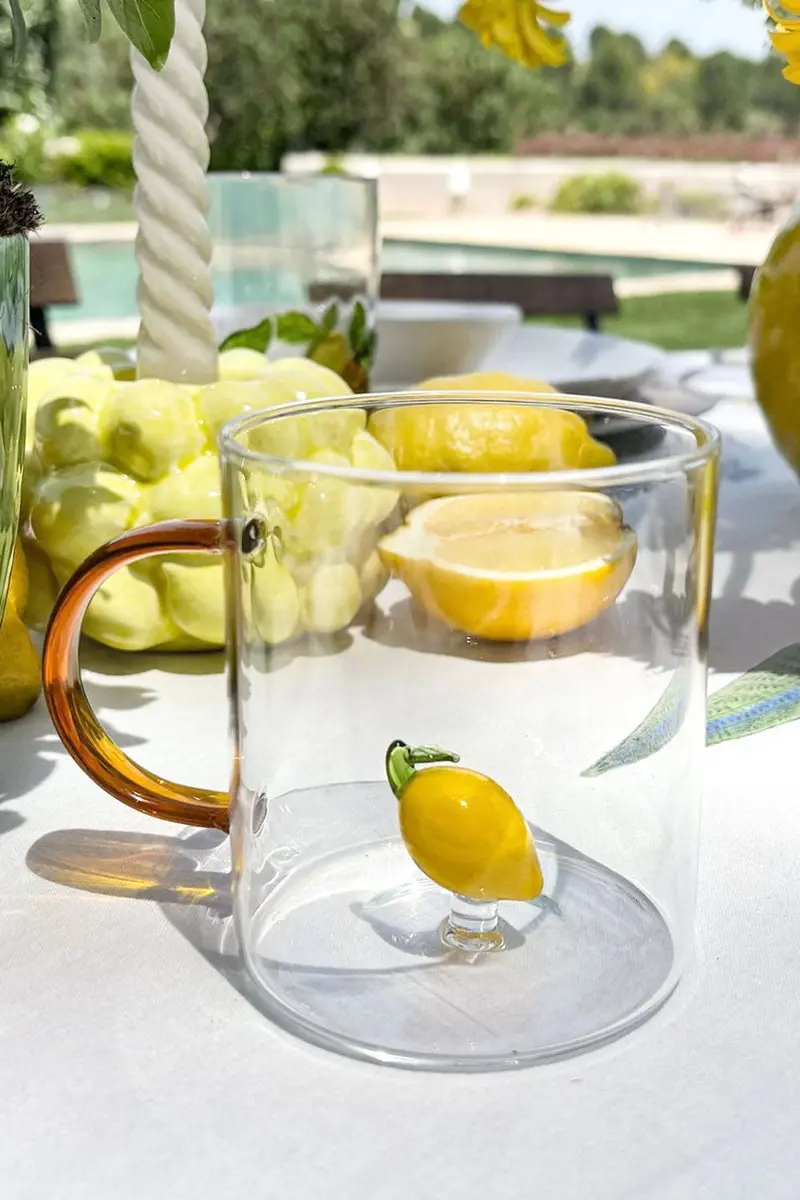 Taza De Vidrio Con Figura De Frutas