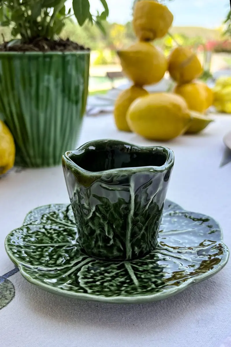 Taza Espresso Con Plato Diseño Hoja De Col
