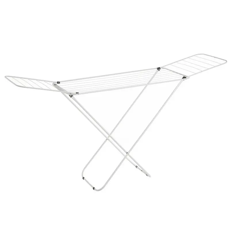 Tendedero plegable de metal blanco con alas, superficie de 182x95x47 cm.