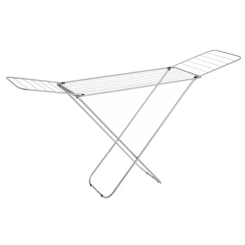 Tendedero plegable de metal gris oscuro con alas abiertas de 182x95x47 cm