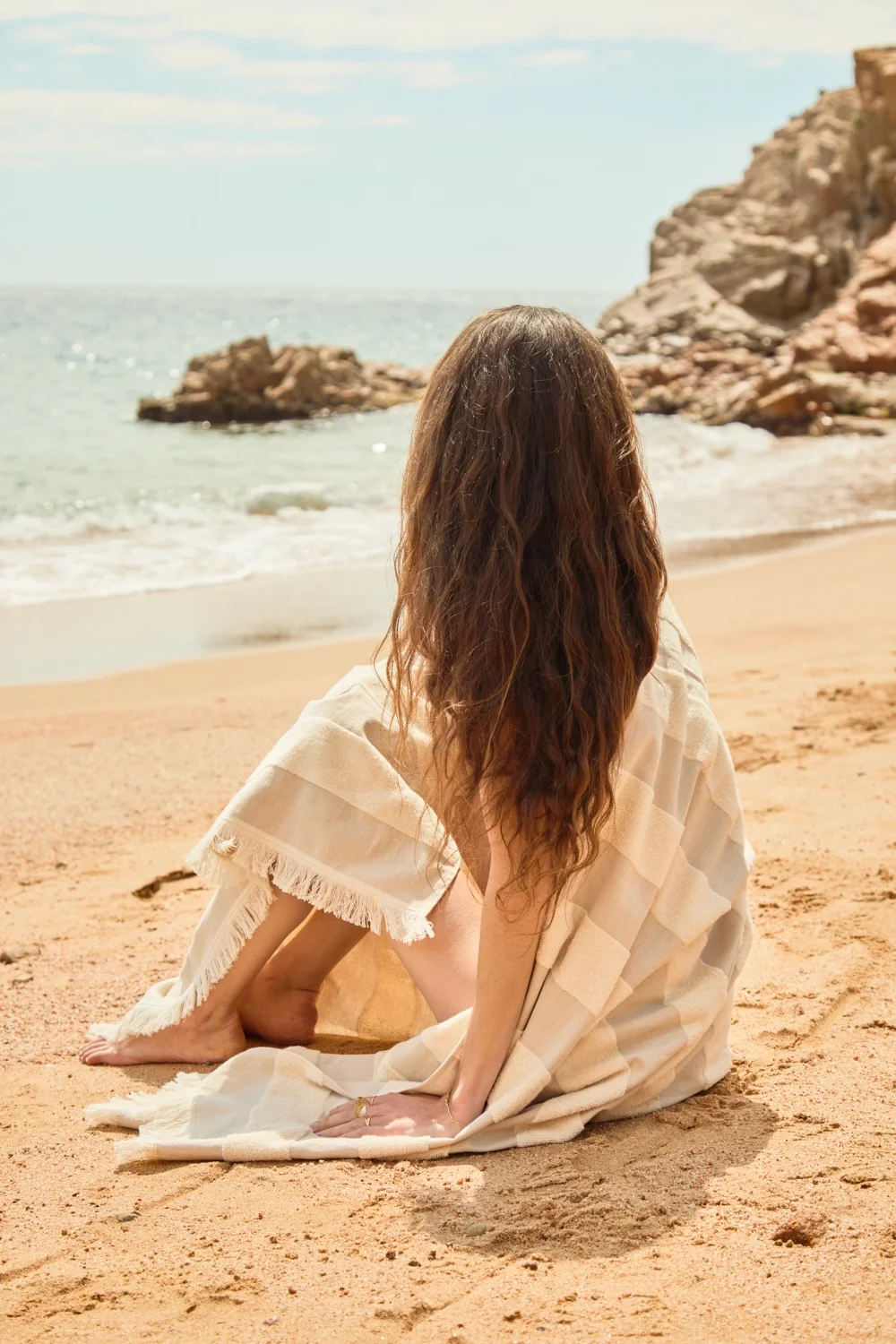 Toalla de playa de algodón de rizo beige Terme