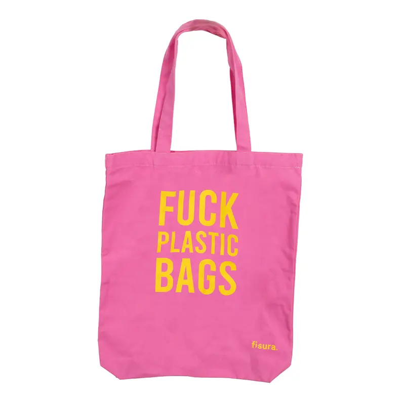 Tote bag original “fuck plastic bag" rosa