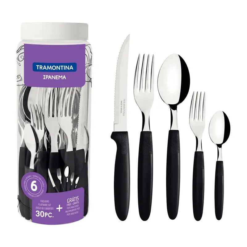 Tramontina Juego de Cubiertos Ipanema Negro 30 piezas