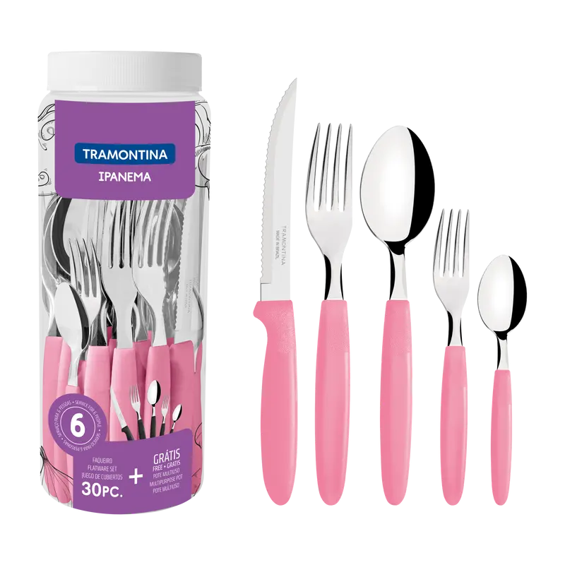 Tramontina Juego de Cubiertos Ipanema Rosa 30 piezas