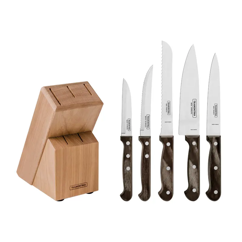 Tramontina Juego de Cuchillos con Soporte de Madera Polywood 6 Piezas