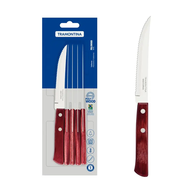 Tramontina Juego de Cuchillos de Carne Polywood Rojo 6 piezas
