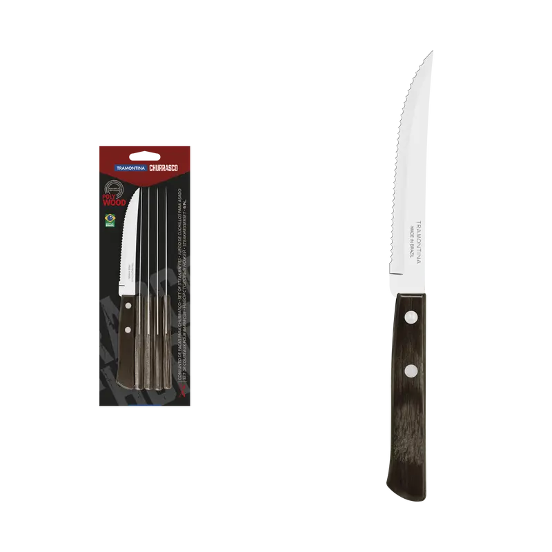 Tramontina Juego de Cuchillos para Carne de Acero Inoxidable con Mango Castaño Polywood 6 Piezas