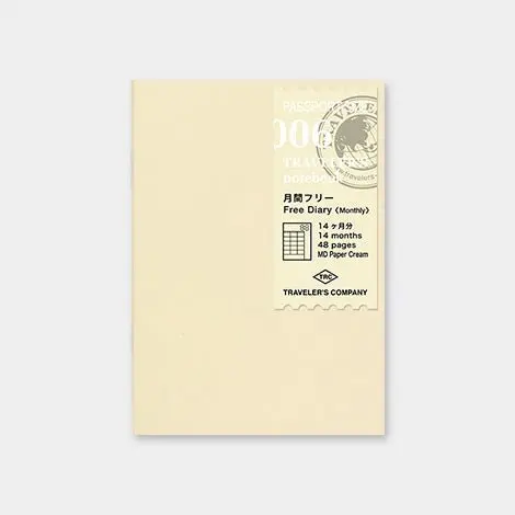 TRAVELER'S notebook Recambio 006 Diario Libre por Meses - Tamaño Pasaporte