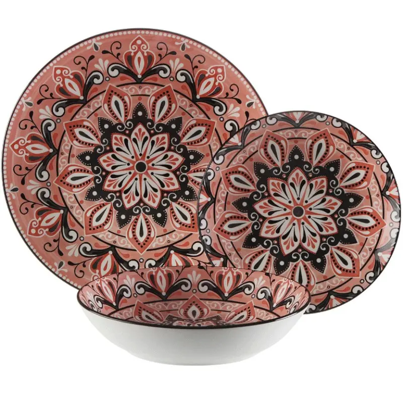 VAJILLA 18 PIEZAS MOSAICO ROSA